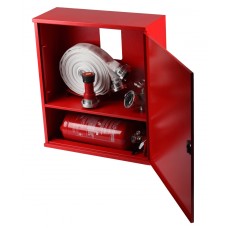 Cutie hidrant cu furtun plat si locas de stingator 800x650x200 echipata – aviz CE cu tambur si robinet de aluminiu